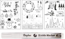 Rayher Fenster Malvorlagen Winter & Weihnachten, 3 Vorlagen + 1 Kreidemarker