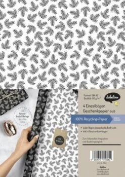 Dabelino Geschenkpapier Set Weihnachten: Schwarz-weiße Tannenzweige