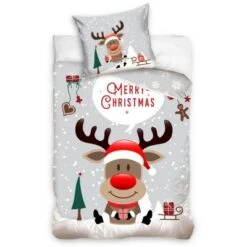 MTOnlinehandel Bettwäsche Winter Weihnachten Rentier Mit Roter Nase, Renforcé, 135 X 200 Cm + 80 X 80 Cm